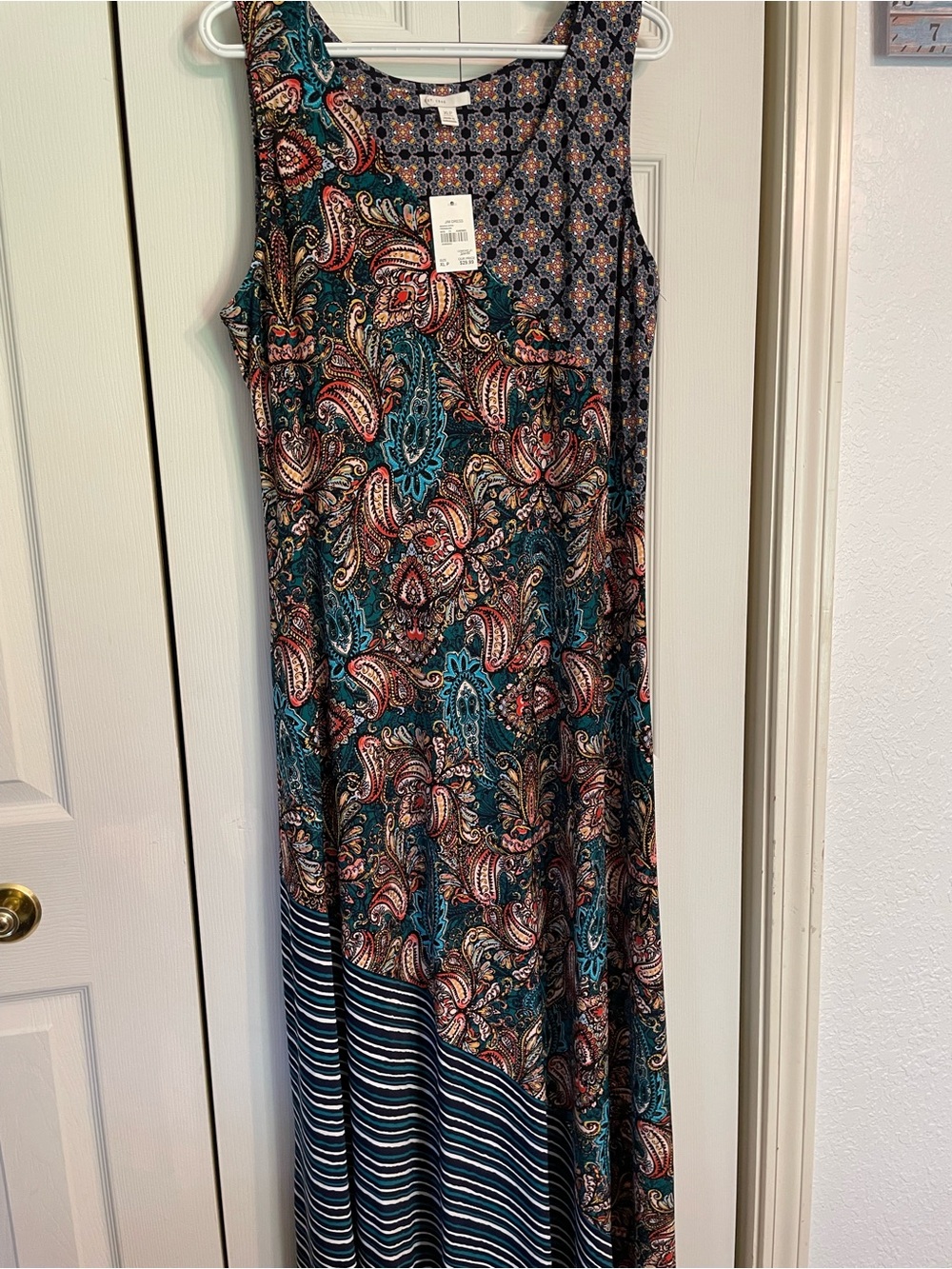 Cato Teal, Navy and Cream Paisley & Stripe Maxi Dress